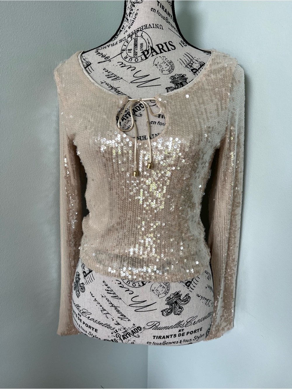 wild fable Champagne Sequin Tie-Neck Sweater